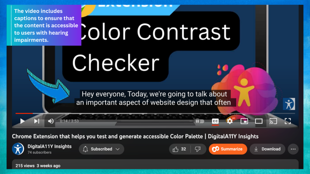 A screenshot highlighting importance of video captions for hearing-impaired users