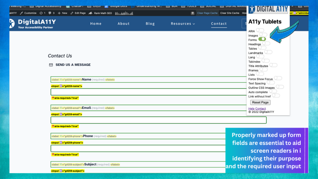 A screenshot highlighting the significance of marked-up form fields in identifying their purpose.