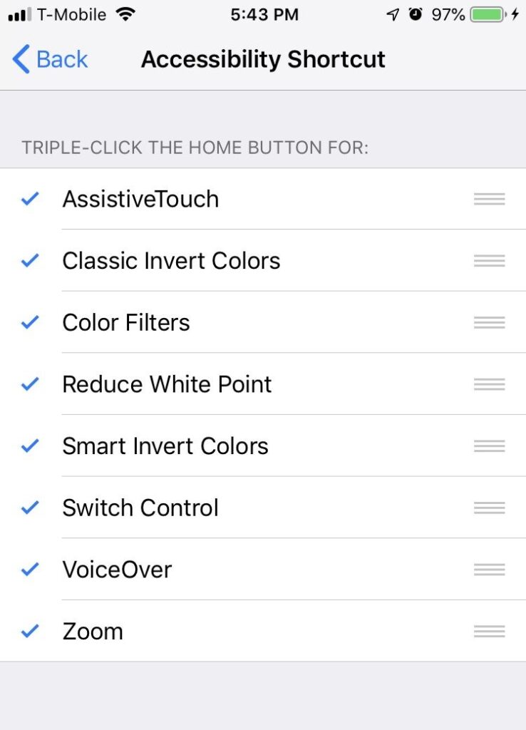 Image representing the accessibility shortcut configuration in IOS
